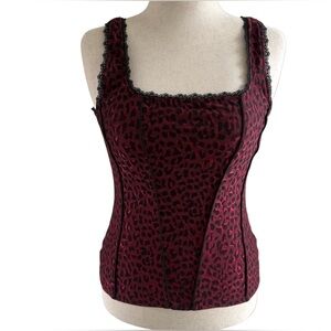 Whit House Black Market | Leopard Print Lace Trim Tank Top | Sz M | Exc Cond